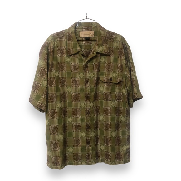 Prana Green Embroidered Short Sleeve Casual Button Down Shirt Size XL - Picture 1 of 5
